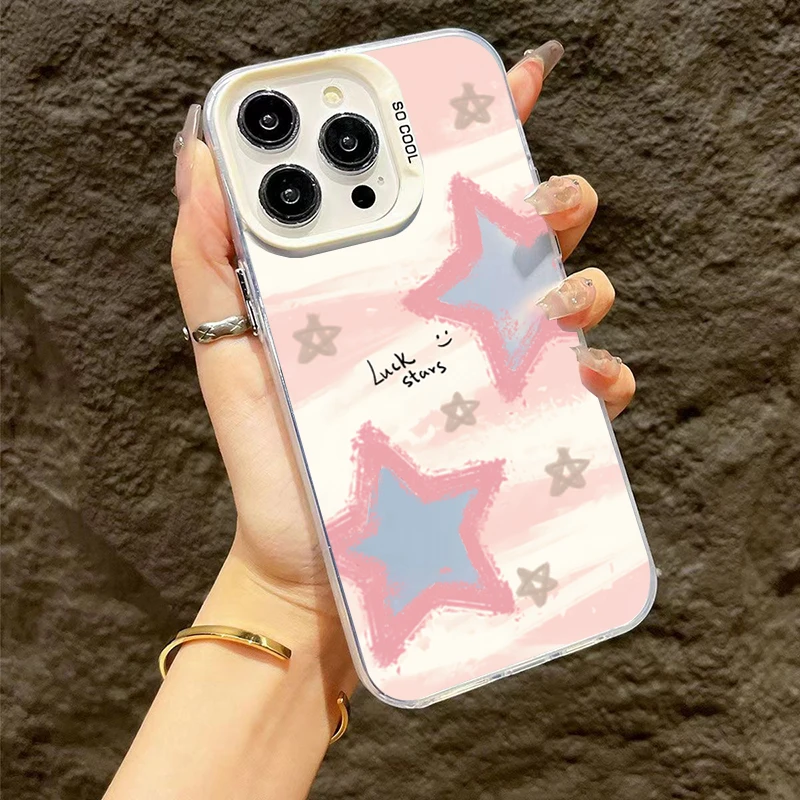 thumbnail image 1 of Funda para teléfono con diseño gráfico láser mate con estrellas manchadas para iPhone 16, 15, 14 Pro Max, fundas para iPhone 11, 12, 13, XS, X, XR, 7, 8 Plus, 15, cubierta enchapada, 1 of 5