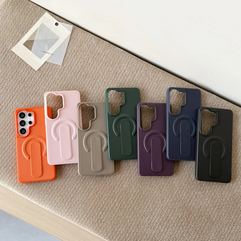 PU Leather Magnetic Ring Holder Shockproof Case with Adjustable Bracket and Soft Bumper