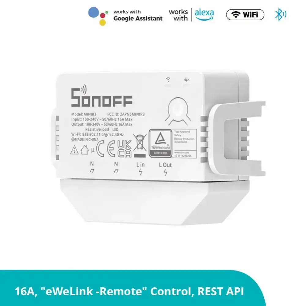 Sonoff Mini R3 16A Wifi Bluetooth Smart Switch S-MATE MINIR3 Smart Switch Breaker No Neutral Wire Required Control Via EWeLink