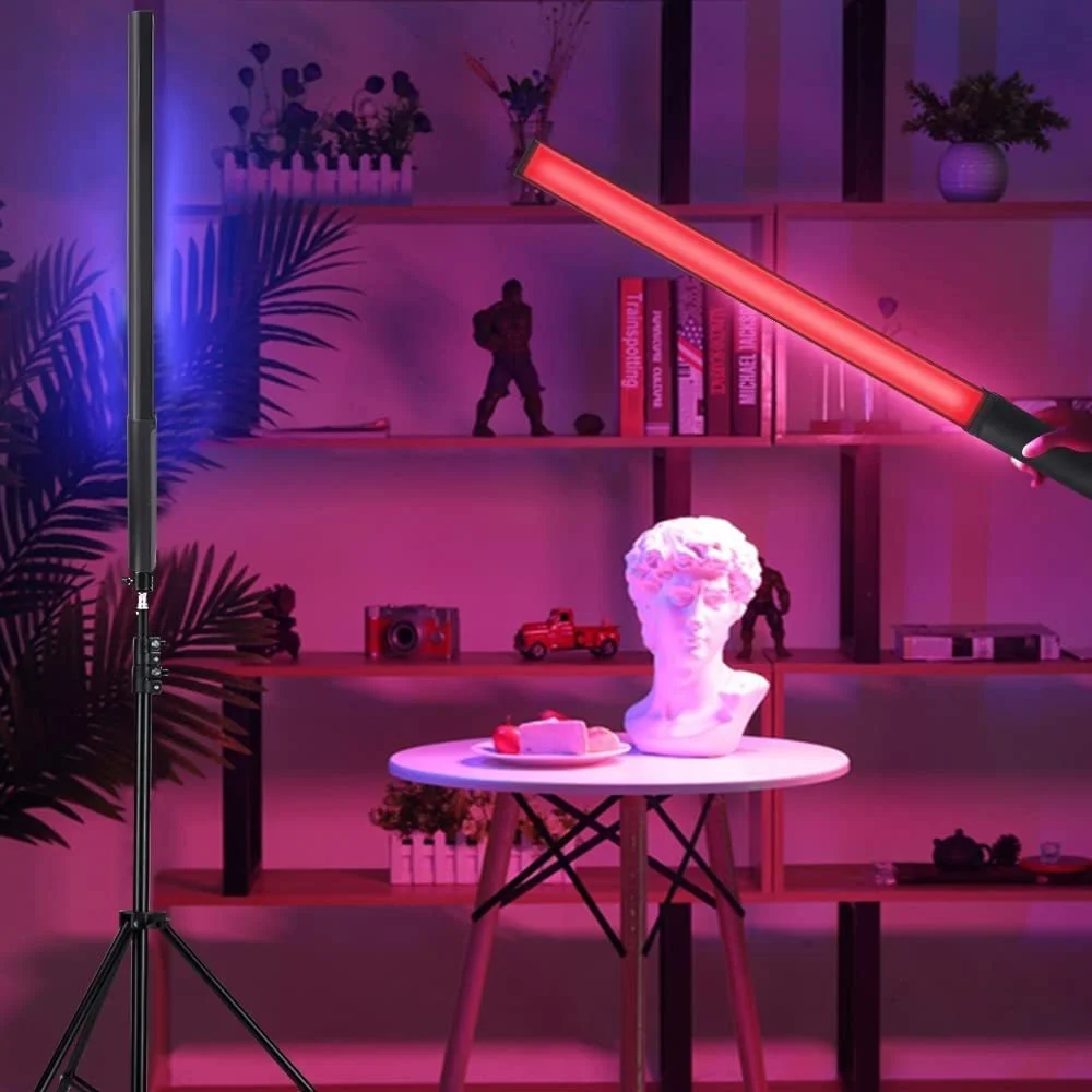 RGB 핸드 헬드 플래시 스피드 라이트 사진 조명 삼각대 스탠드가있는 Led 비디오 라이트 스틱 지팡이 파티 다채로운 채우기 램프