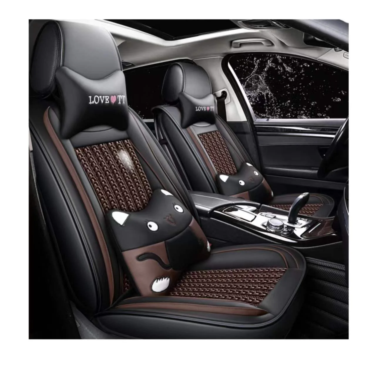 Car Seats Cover Pu Leather 5d Universal with Car Seat Cushion Car Seat Covers Full Set
