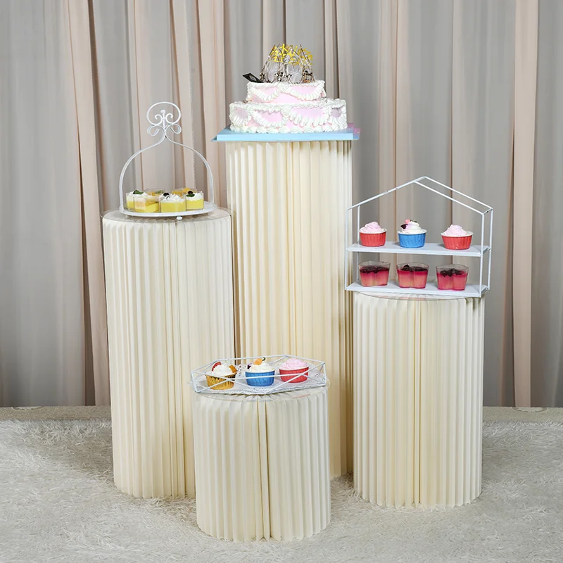 

White Round Pillar Cake Dessert Table Wedding Party Decoration Banquet Stage Folding Roman Column Ornaments Arrangement