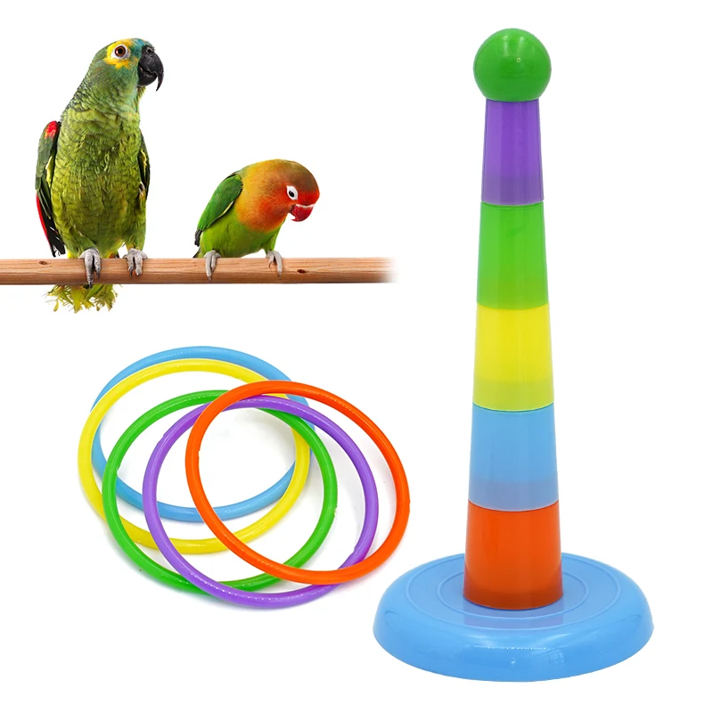 Parrot Bird Toy Parrot Bite Chewing Toy Pet Bird Swing Ball Standing Toy Plastic Rings Training Intelligence Toy Game Supplies 2
