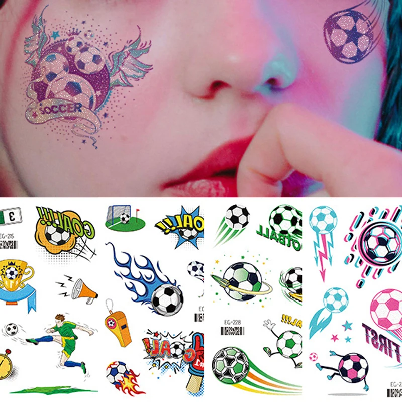 mporary Tattoos for Children Football Soccer False Tattoo Sticker Face Arm Sleeves Waterproof Man Kid Boy
