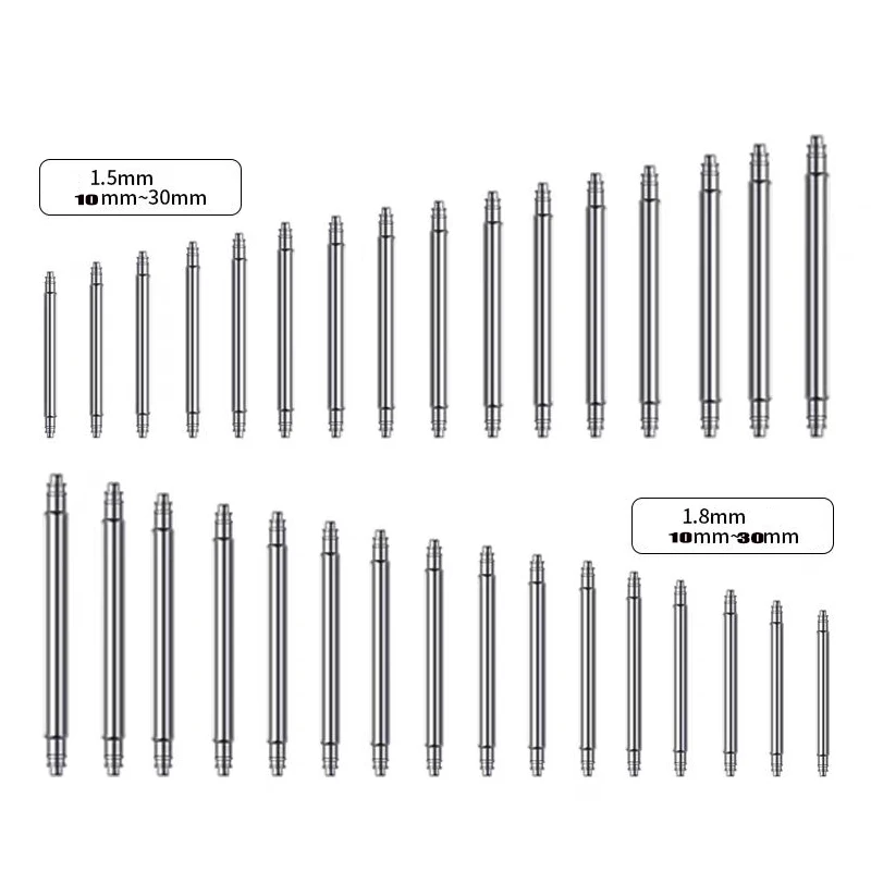 10-Pack Double Support Spring Bars - Stainless Steel Watch Strap Link Pins, Diameter Options 1.5mm and 1.8mm, Fits Strap Widths 10mm-30mm
