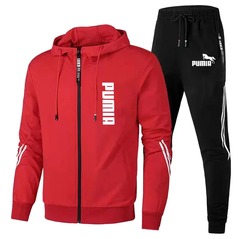 Autumn Winter Men Outdoor Sport Hoodies Tracksuit Fashion Zipper Jackets and Sweatpants Casual Male Fleece Printed Sweater Suits