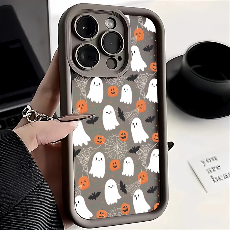 Halloween Pumpkin Ghost Silicone Phone Case - Soft, Durable, and Festive Design