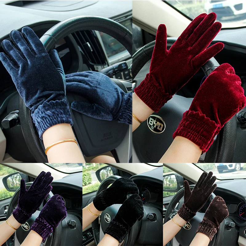 

1 Pairs Women Velvet Gloves Flannel Driving Mittens Etiquette Full Fingers Gloves Outdoor Sports Fitness Cycling Gloves Women