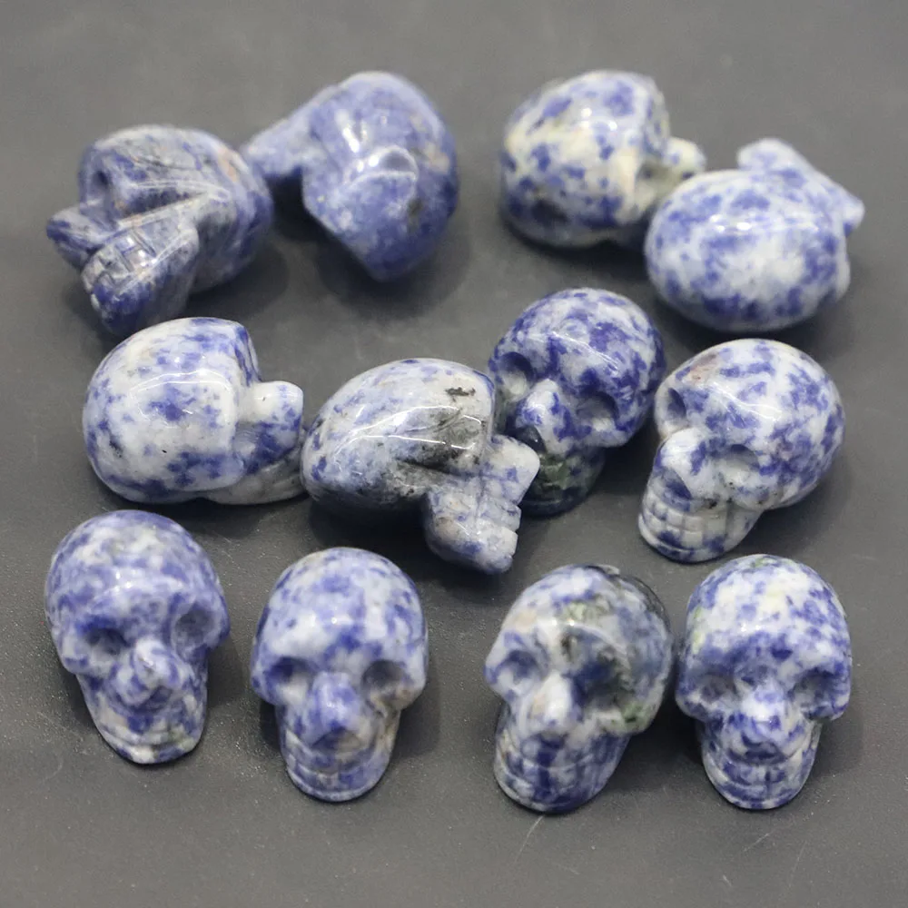 

Natural Sodalite Stone Skull Statue Carved Healing Ornament Charm Witchcraft Supplies Gemstone Wicca Chakra Home Decoration 6Pcs