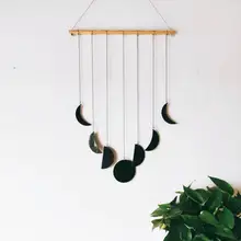 

1 Set Moonphase Decor Exquisite Workmanship Wide Application Acrylic Black Golden Boho Style Hanging Moon Garland Home Supplies