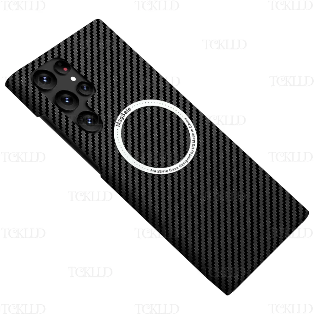 thumbnail image 1 of Funda ultrafina magnética con patrón de textura de fibra de carbono para Samsung Galaxy S22 Ultra S23 Plus, cubierta de armadura de anillo MagSafe mate, 1 of 5