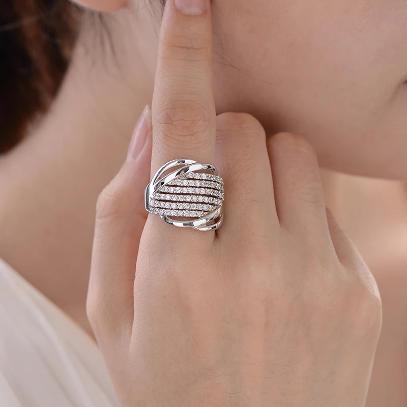 Shining Zircon Silver Rings for Women Fashion Jewelry Wedding Engagement Ring Party Christmas Birthday Gift