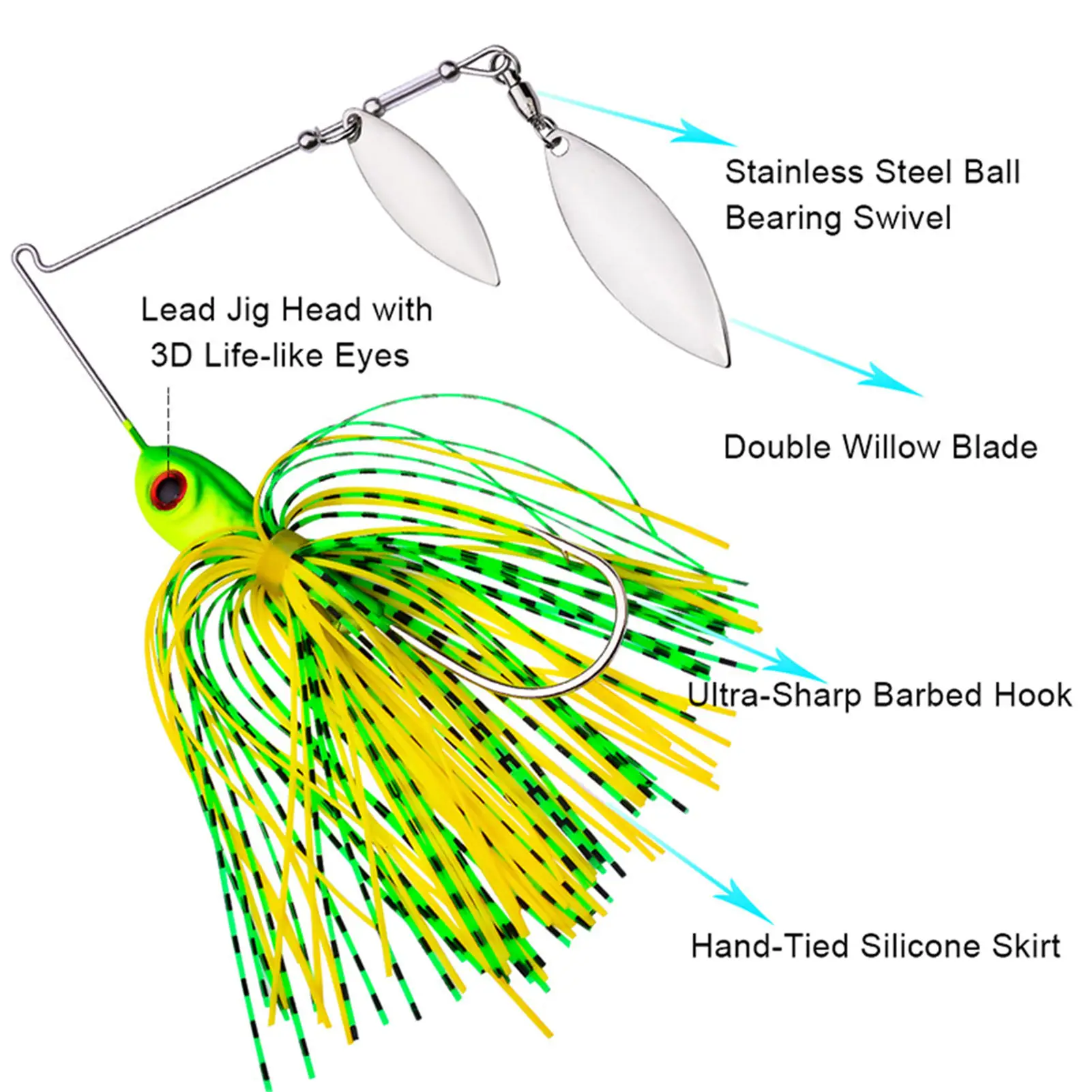 1pcs 14g Fishing Spinnerbait Silicone Skirt Metal Lure Jig bass pike  walleye Fishing Sequins Spinner Beard CrankWorm Hook