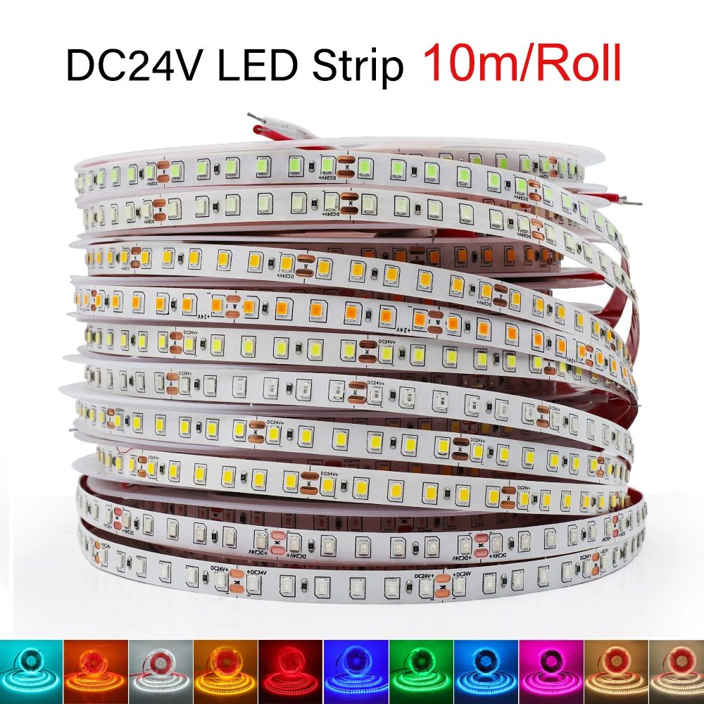 

10M 1200LEDs 2835 LED Strip DC24V 120LEDs/m Home Lamp Strip Red Green Blue Yellow Pink White Adhesive And Flexible Soft Lamp Bar