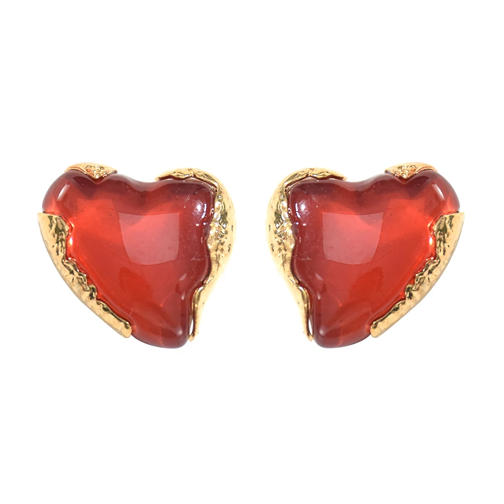 Trend Red Heart Acrylic Gem Stud Earrings for Women Girls Vintage Baroque Geometric Love Earrings Statement Party Jewelry