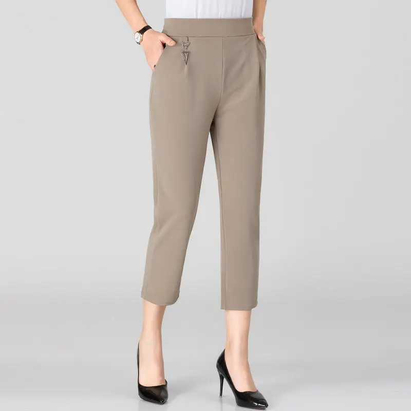 Elastic Waist Leisure Large Size Thin Style Straight Cylinder Seven Points Low Key Skilled Fits Well Women's Pants 2024 Summer
