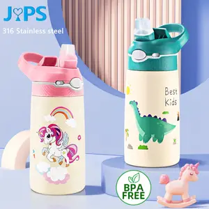 Stainless Steel Cartoon Cute Unicorn Water Bottle for Kids Hot and Cold Water  Bottle 500ml - White Color - Fingo Brain