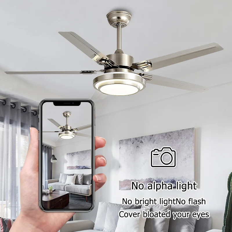 Stainless-steel-ceiling-fan-light-LED-living-room-fan-light-ceiling-fan ...