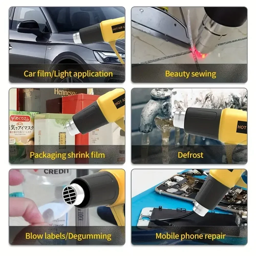 Hot Air Gun Heat Gun 2000W Handheld Industrial Grade Two Temperature Setting Home Decor Projects Crafting