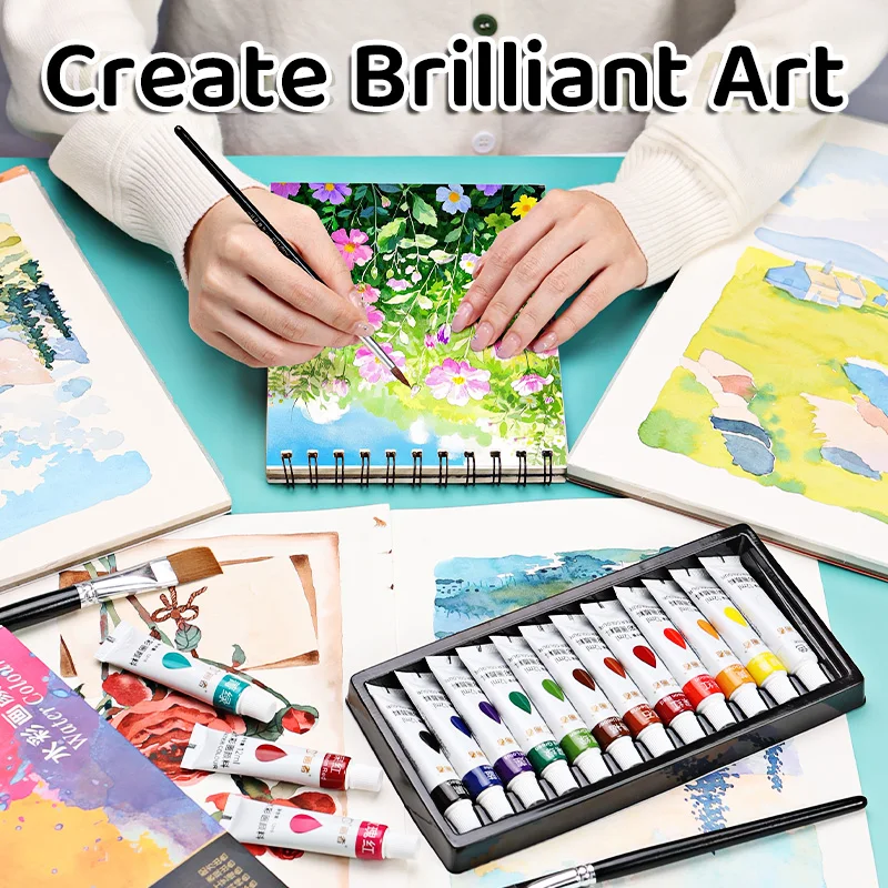 Watercolor Paint Set,12 Colors 5ml/0.17oz Tubes,Vibrant Colors for Painting,Writing,Illustration Figure for Adults,Hobbyist 4