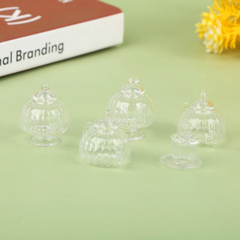Dollhouse Teapot Teacup Dollhouse Miniature Glass Transparent Teacup Kettle Teapot Flower Vase Model Toys For Dollhouse DIY 4