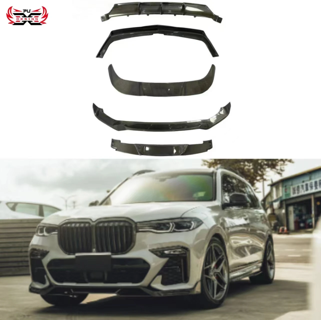 

For BMW X7 G07 Carbon Fiber Body Kit Front bumper Front Lip Side Skirt Rear Diffuser Root Spoiler