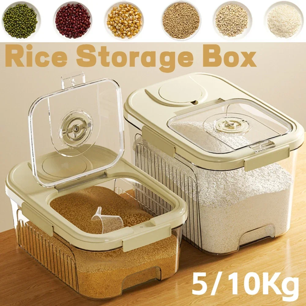 

Sealed Large Capacity Food Storage Box Rice Bucket Containers Cereal Dispenser Insect-Proof Grain Jar Storage Tank Can Organizer