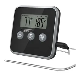 Digital Kitchen Cooking Thermometer with Timer and Probe (Black)