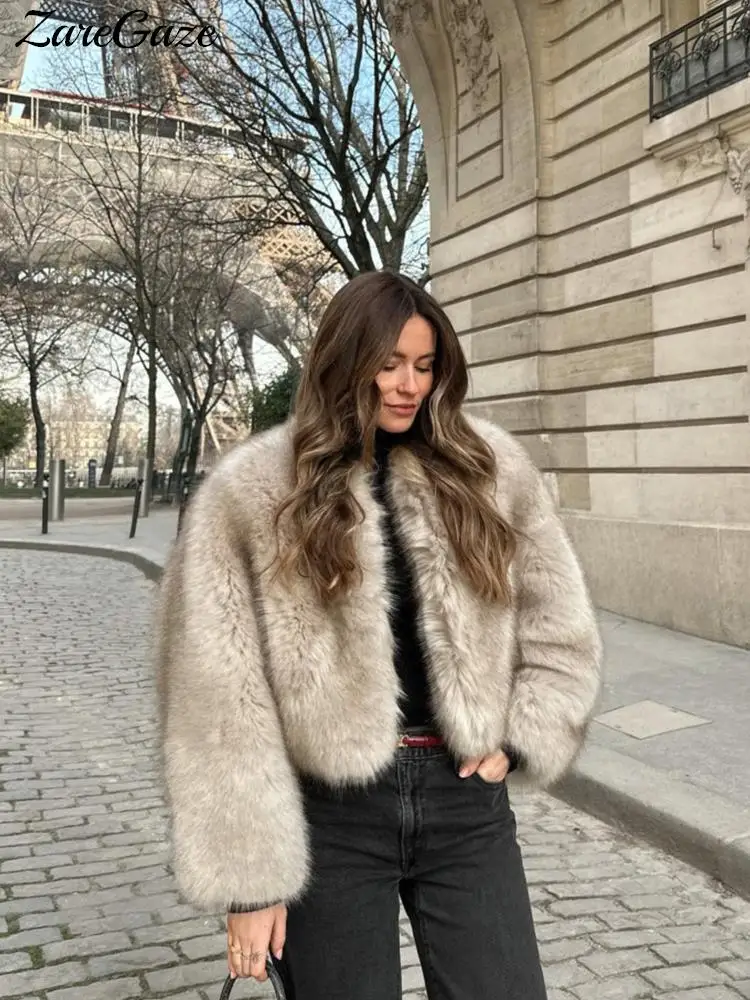 Warm Fluffy Faux Fur Jacket Coat Women Loose Long Sleeve V-neck Female Cardigan 2024 Winter Fashion Lady Overcoat Streetwear 2