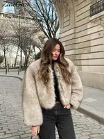 Warm Fluffy Faux Fur Jacket Coat Women Loose Long Sleeve V-neck Female Cardigan 2024 Winter Fashion Lady Overcoat Streetwear 2
