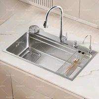 304 Stainless Steel Kitchen Sink Silver Large Single Slot Wash Basin Nano Dishwashing Undermount Sink Left side drainage 1