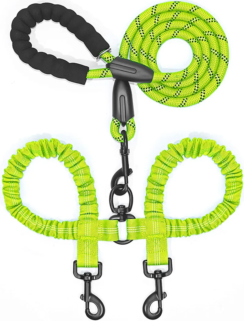 Pet Two-Head Leash One Tow Two Walking Dog Leash Retractable High Elastic Luminous Two Dog Leash 