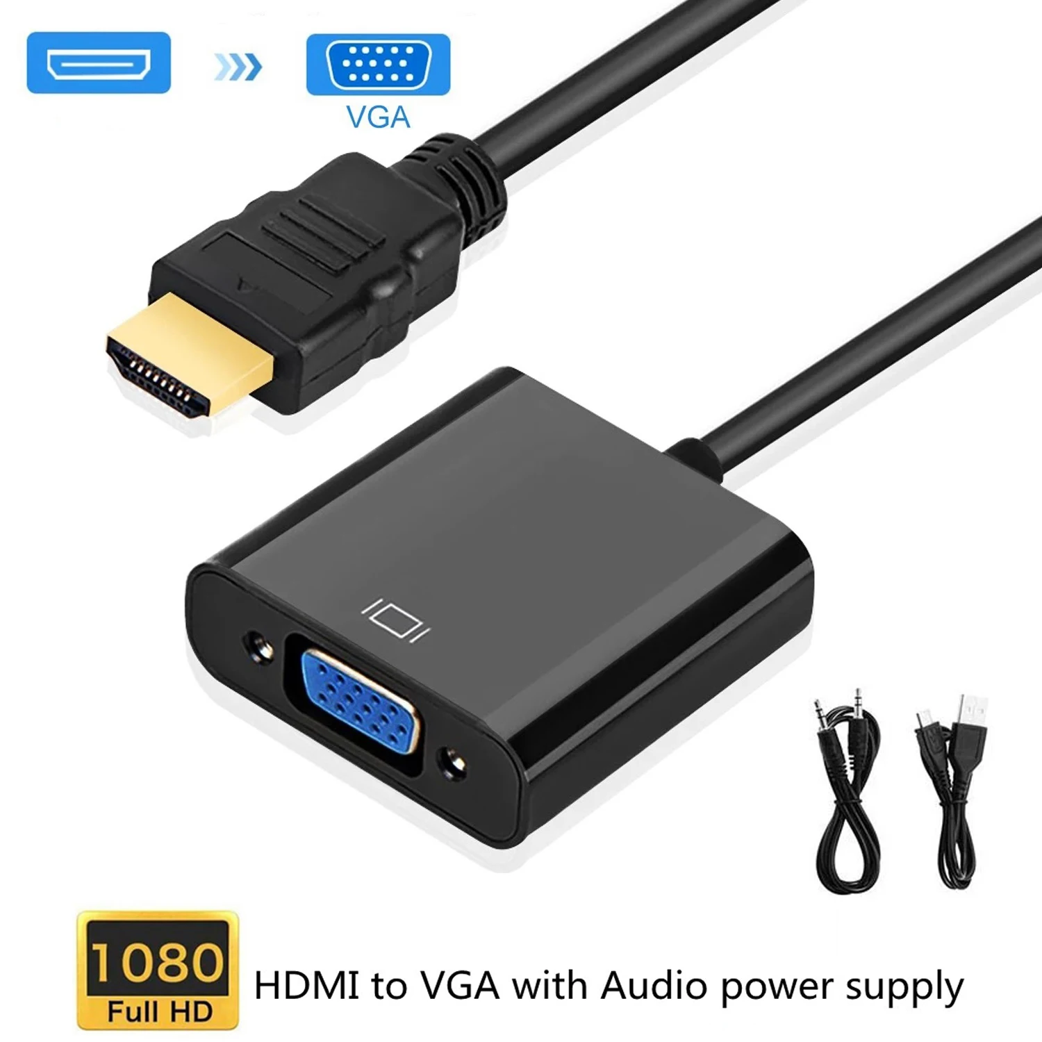 

HDMI To VGA Cable Converter With Audio Power Supply for Tablet Laptop PC TV HD 1080P HDMI-compatible Male To VGA Female Adapter