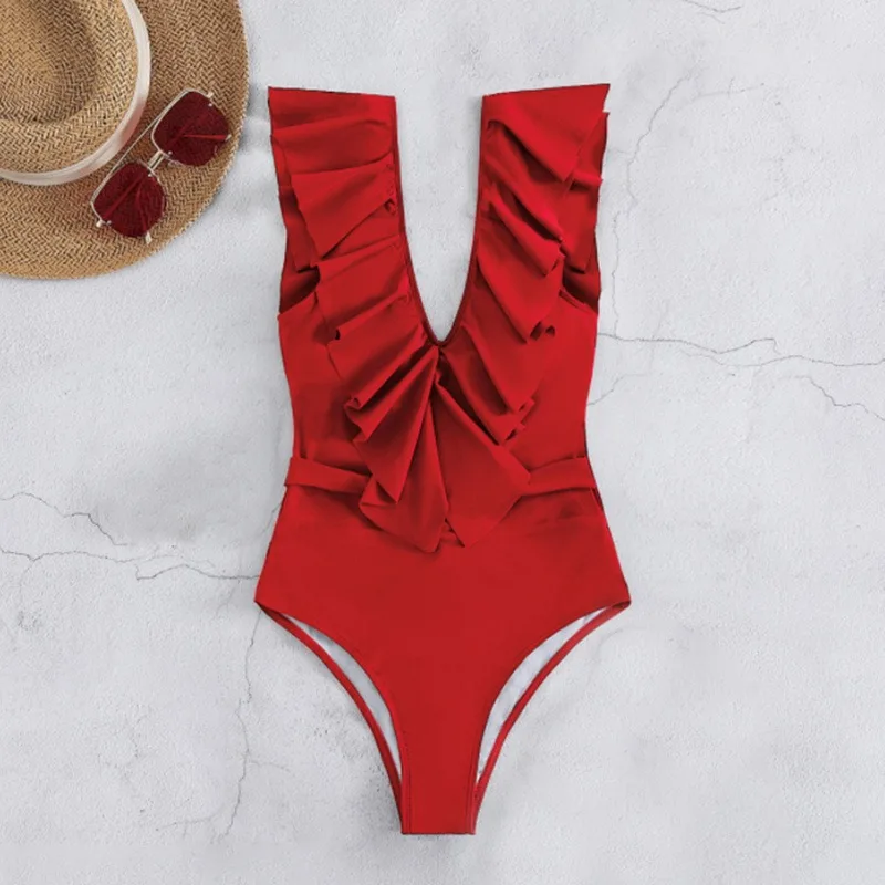 Sexy Ruffle Swimsuit One Piece Swimwear Women 2022 Summer Push Up Bathing Suit Solid Swimming Suit Monokini Beach Wear bikini shorts set