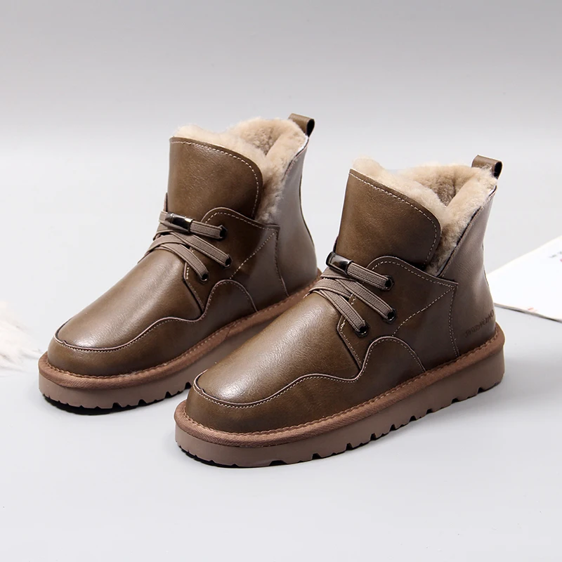 Cowhide Snow Boots Women's Short Boots 2023 Winter Fur Integrated Flat Waterproof Thick Cotton Shoes Boots