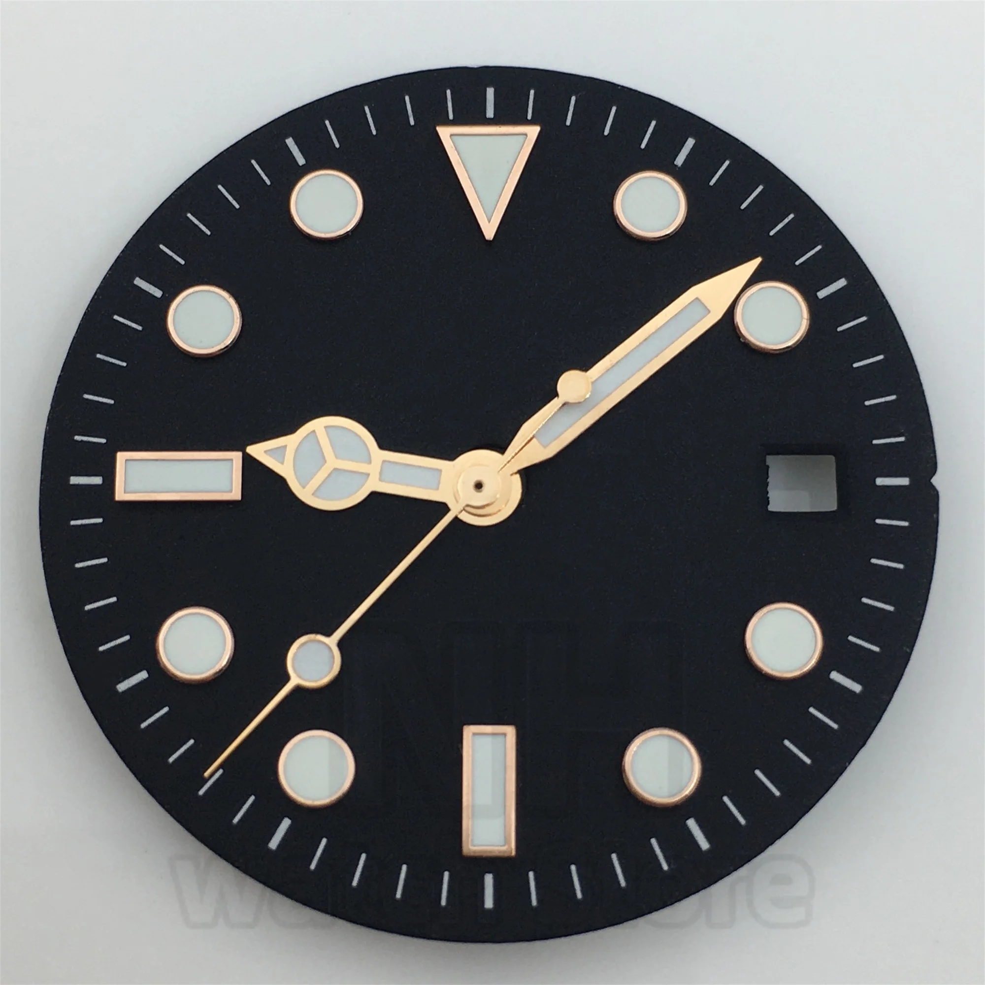 29mm Black & White Watch Dial with Green Luminous Hands - Matte & Glossy Finish