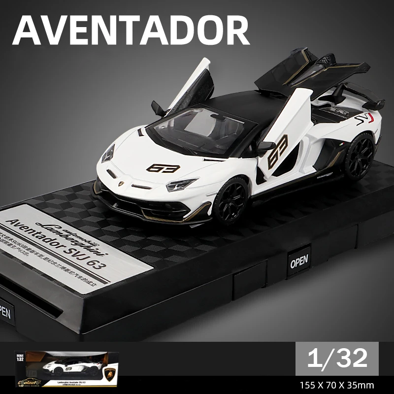 MSZ CCA-Lamborghini Aventador SVJ 63 modelo de carro de liga, brinquedo infantil, fundição, modelo estático, luz puxar para trás função, 1:32