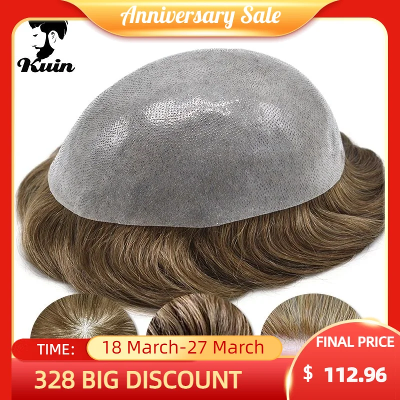 

Male Hair Prosthesis 0.1mm V-loop Pu 100% Human Hair Toupee Men Durable Wigs For Men System Unit Capillary Prosthesis Man Wig
