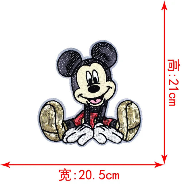 Disney Sequins Clothing Patch Mickey Minnie Mouse Patches Cartoon Sew Clothes Patch for T-shirt Coat DIY Decoration Women Gift Black Nickel