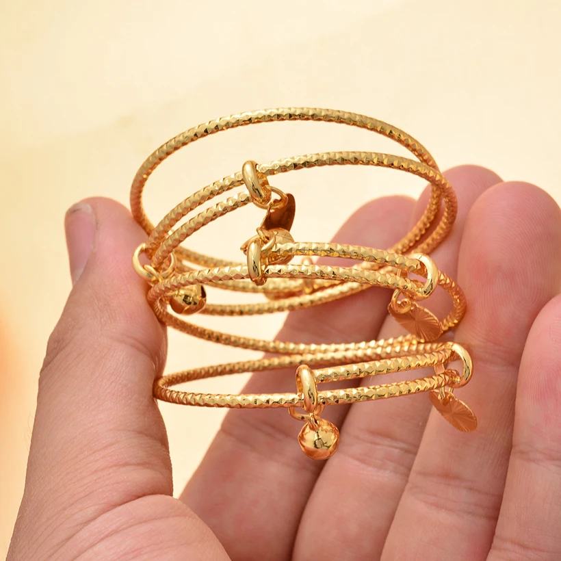 Gold Color Baby Bangles Dubai Jewelry Bracelet Bangles kids Children African gifts kid Birthday present 4