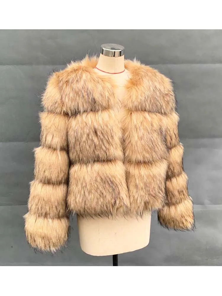 ZADORIN Women Fashion Faux Raccoon Fur Coat Luxury Short Furry Fur Top Jacket Women Winter Plush Fluffy Fur Coats for Women 4