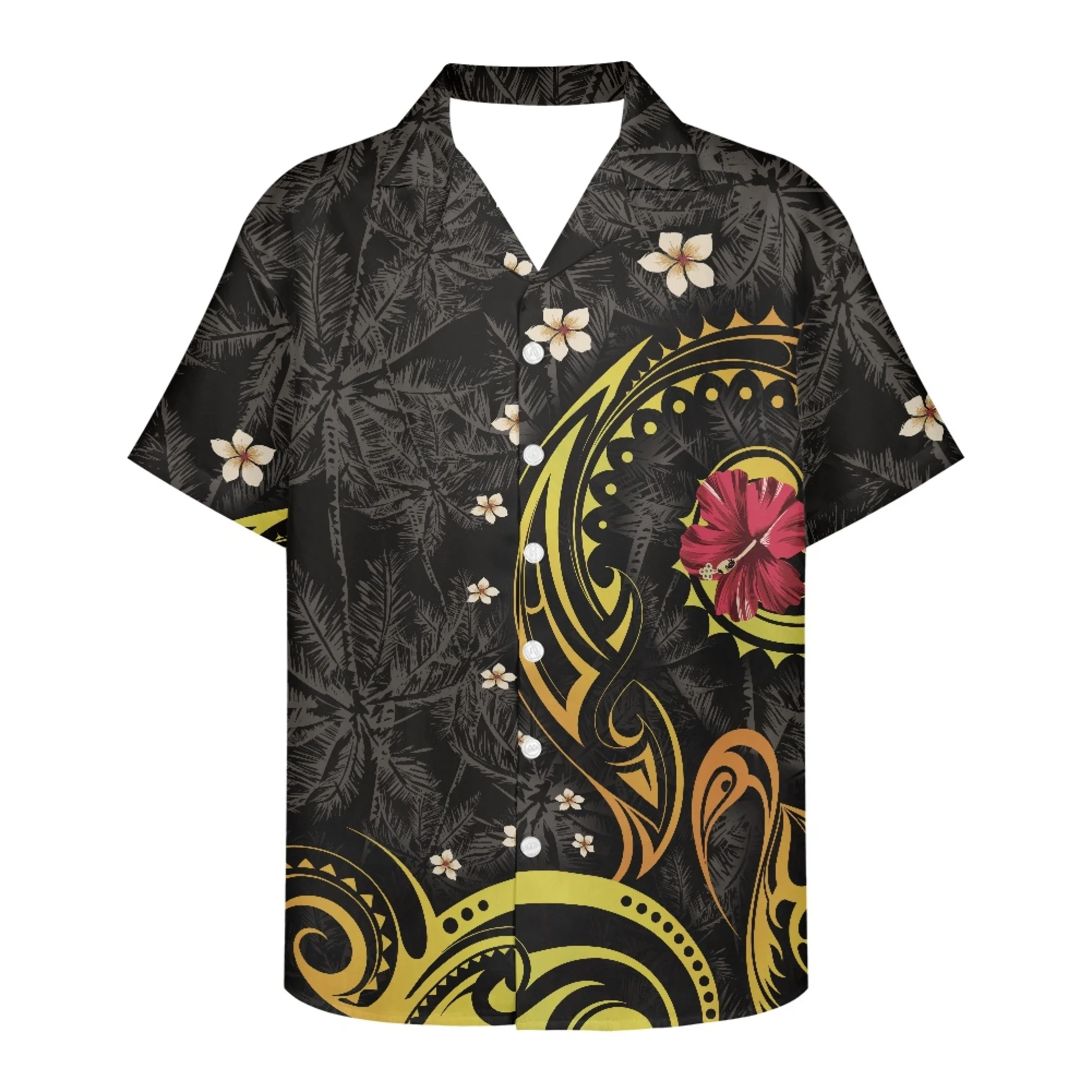 

Polynesia Hawaiian Hibiscus print Clothes Slim Short-Sleeved Men's Shirts 2022 Summer Spring And Summer New Men's Shirts