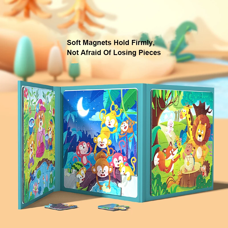 Montessori Kids Toys Magnetic Advance Educate Book 3-In-1 Fruit Animal Marine Dinosaur Cognitive Early Education Puzzle Play 4