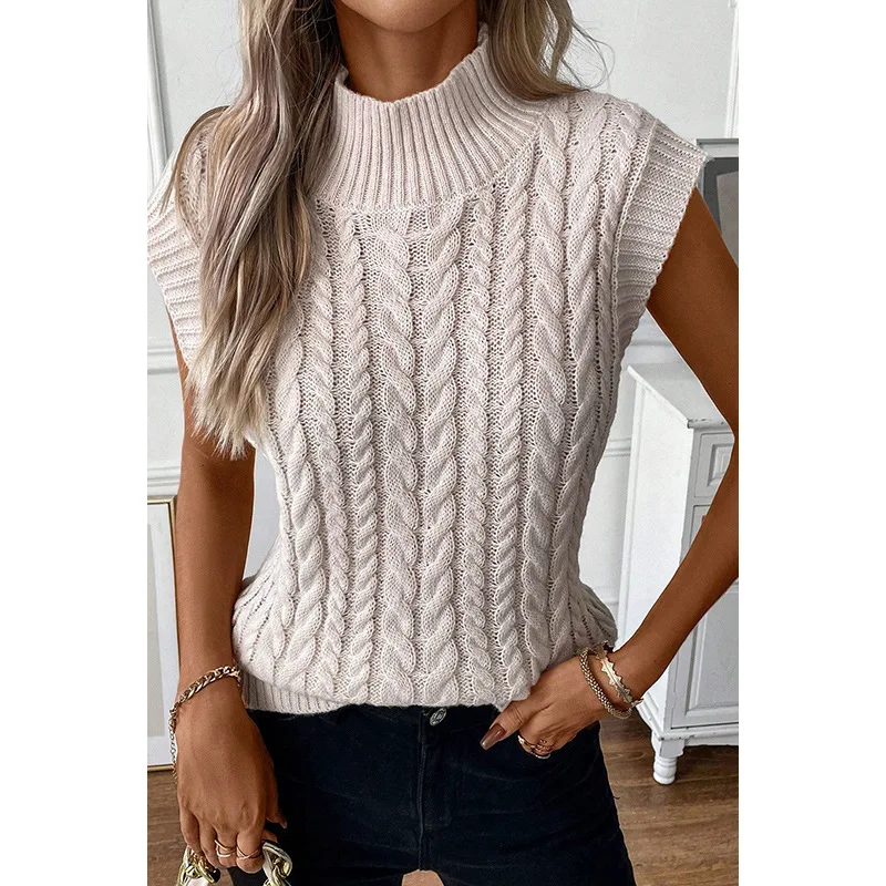 

Hot Sale Winter New Solid Color Vest Sweater Women's European and American Simple Style High Neck Sleeveless Top Women