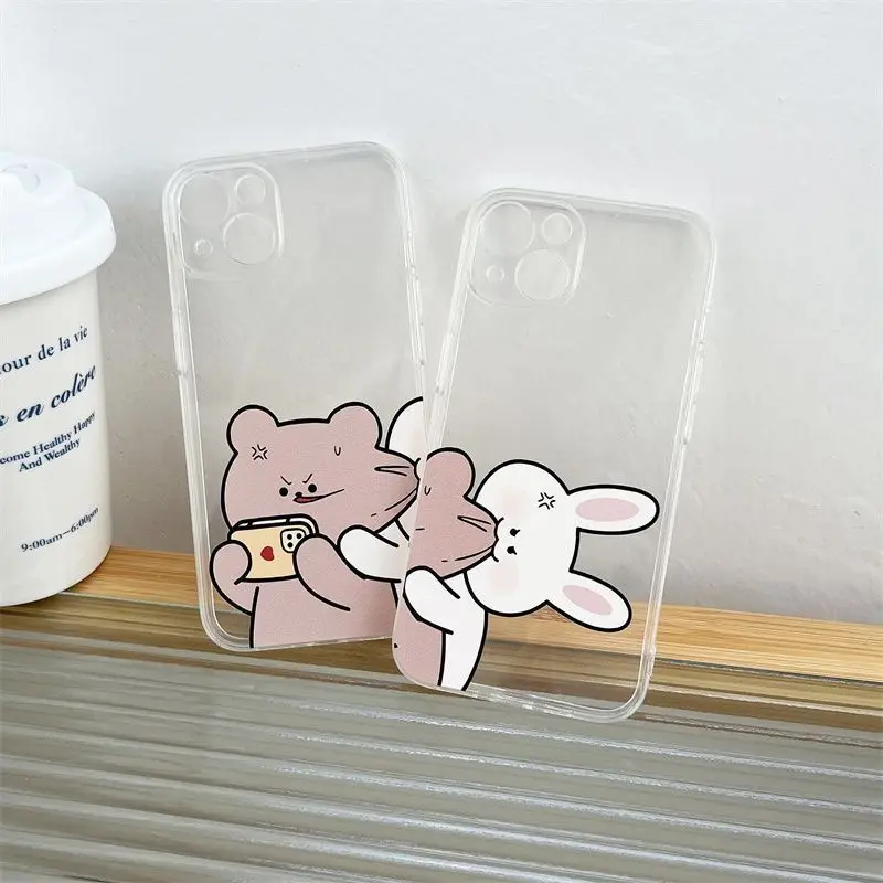 Cute Cartoon Rabbit Bear Clear Phone Case for IPhone 15 14