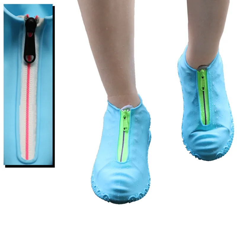 Silicone Waterproof Shoe Cover Overshoes with Zipper Non-Slip Washable Protection Rain Shoes Boots for Women Men