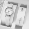 2PCS/Set Women's Watches Fashion Small Arabic Dial Quartz Watch Casual Leather Band Wristwatches Bracelet Set（Without Box） 1
