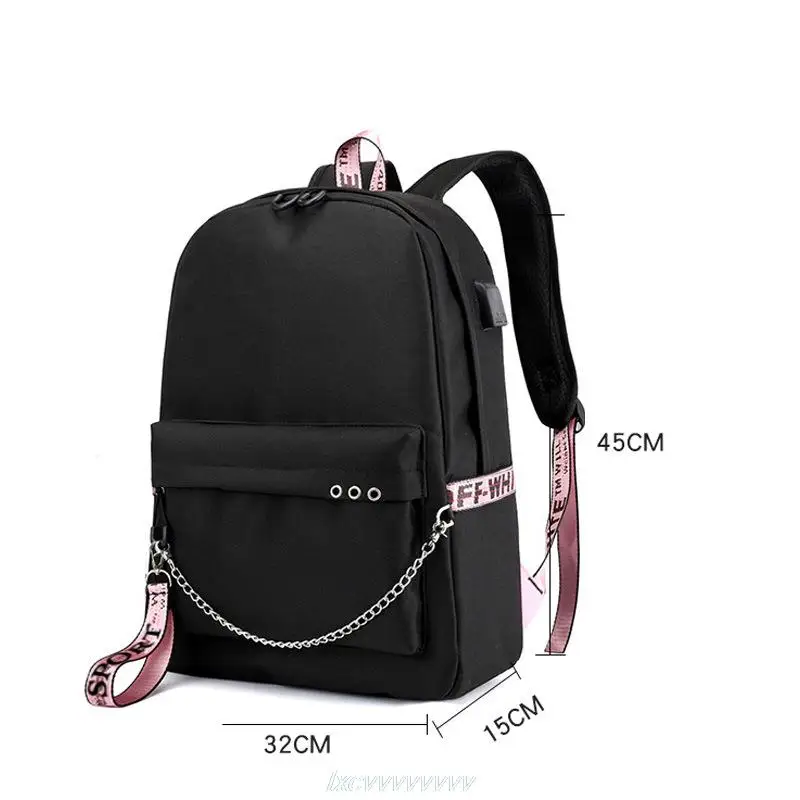 Disney Stitch Backpacks Women Men Student USB Charge Canvas Backpack Print School Bag Teenager Girls Ribbons Mochila