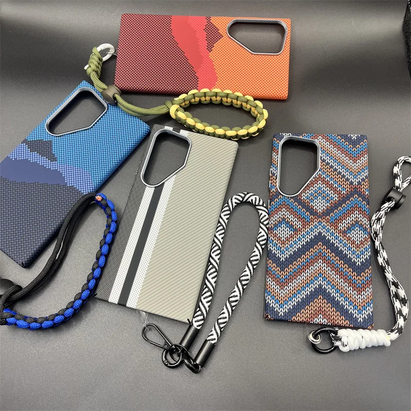 Enhanced 3D Carbon Fiber MagSafe Phone Case with Fashion Wristband and Hanging Rope