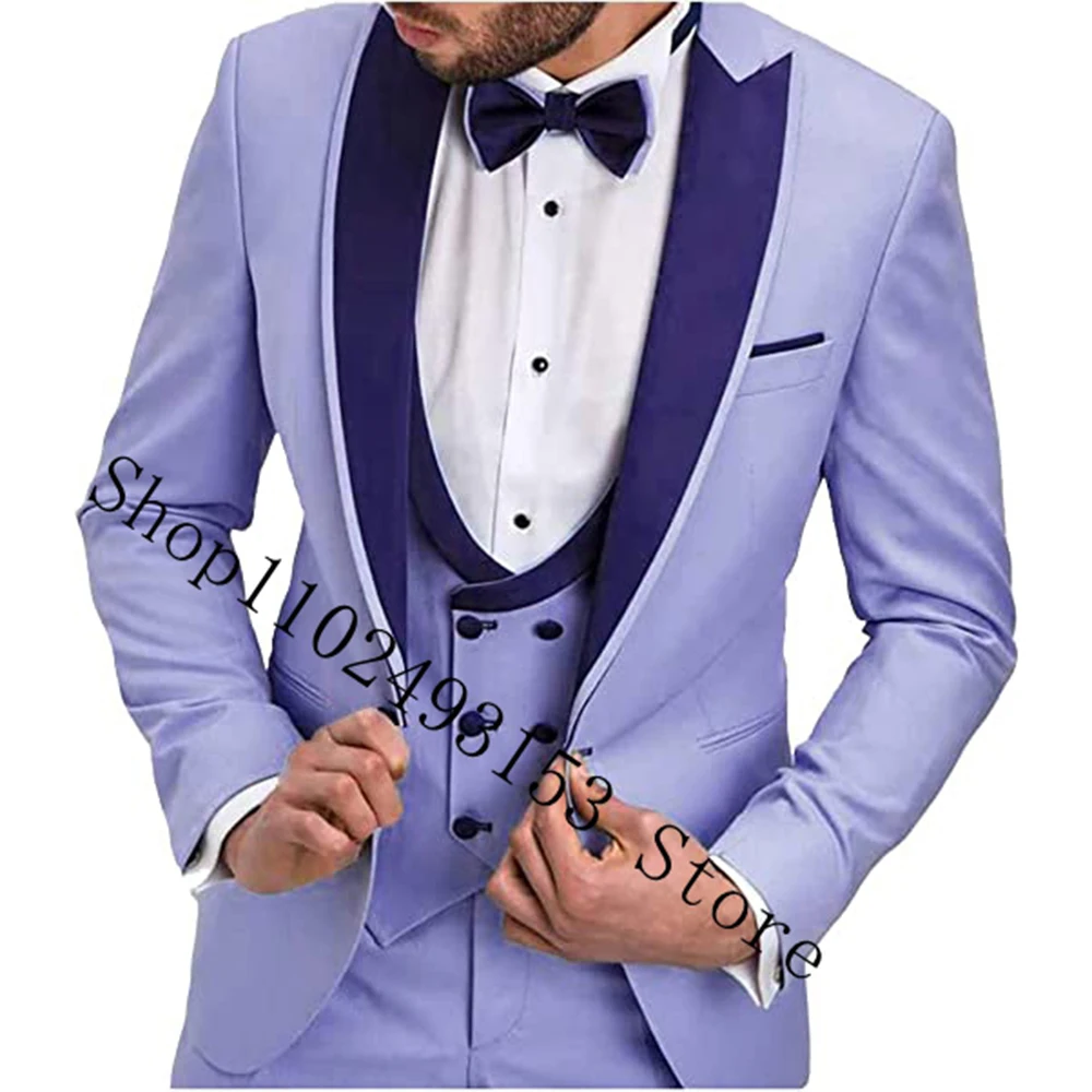 2023 Tailor Made Wedding Suits For Men Slim Fit Peak Lapel 3 Pieces Groom Tuexdos For Wedding Blazer+Vest+Pants Costume Homme